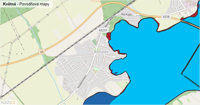 Květná - záplavové mapy stoleté vody