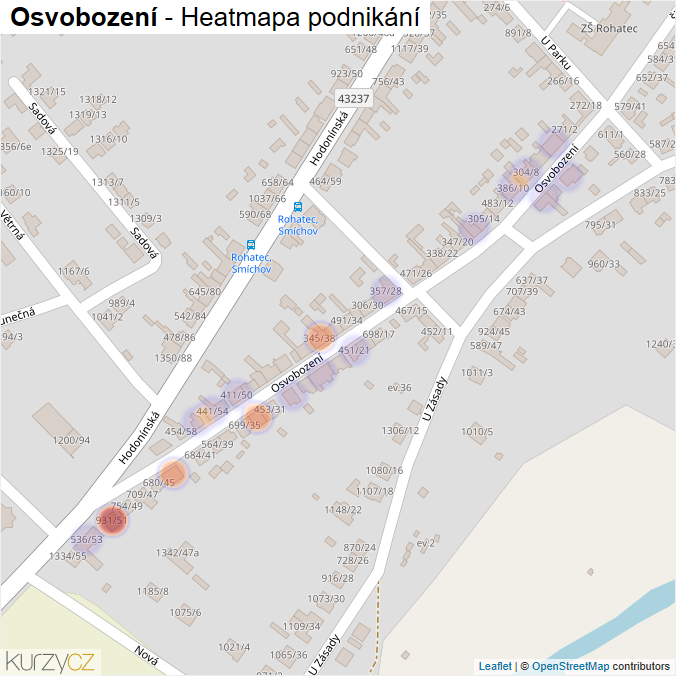 Mapa Osvobození - Firmy v ulici.