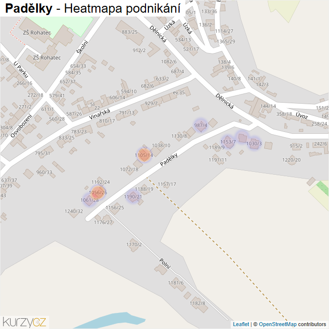 Mapa Padělky - Firmy v ulici.