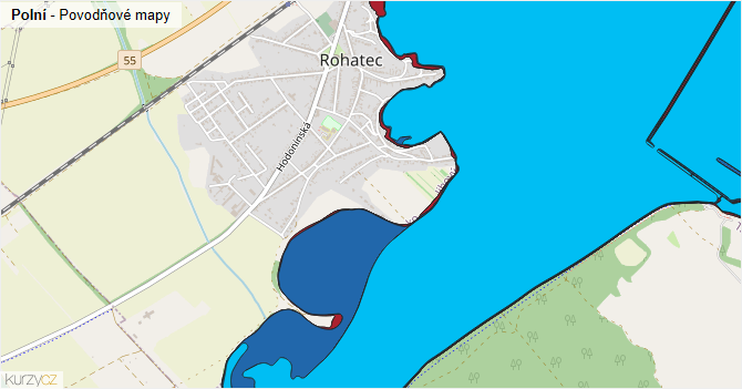 Polní - záplavové mapy stoleté vody