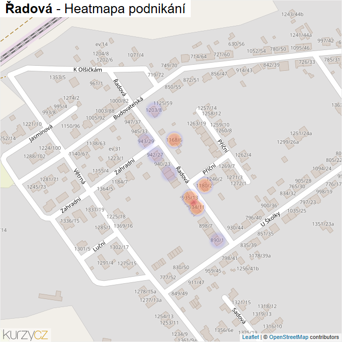 Mapa Řadová - Firmy v ulici.