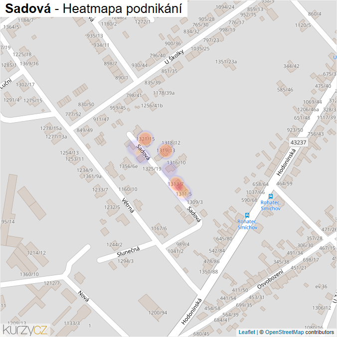 Mapa Sadová - Firmy v ulici.