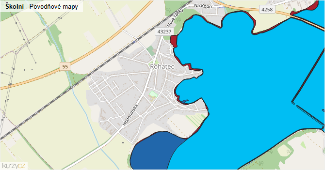 Školní - záplavové mapy stoleté vody