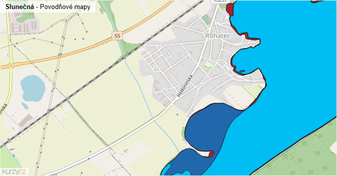 Slunečná - záplavové mapy stoleté vody
