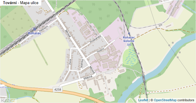 Tovární - mapa ulice