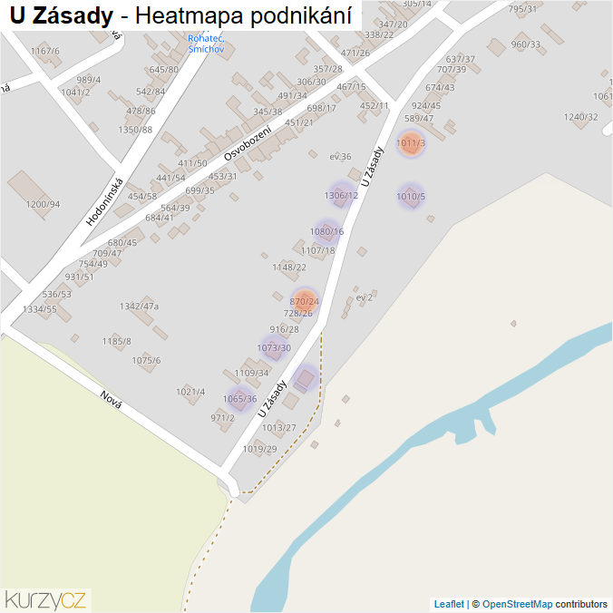Mapa U Zásady - Firmy v ulici.