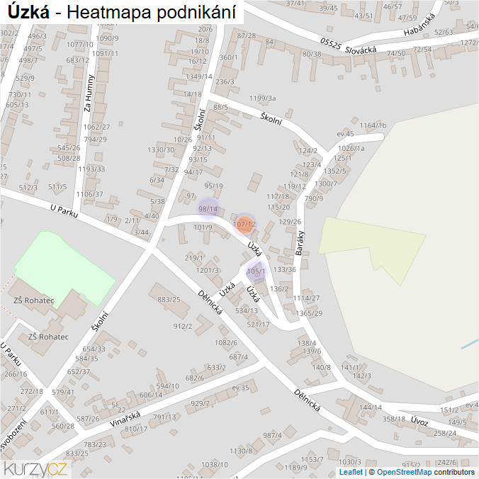 Mapa Úzká - Firmy v ulici.