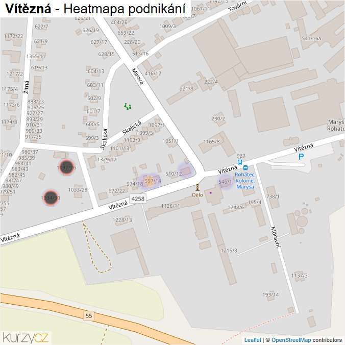 Mapa Vítězná - Firmy v ulici.