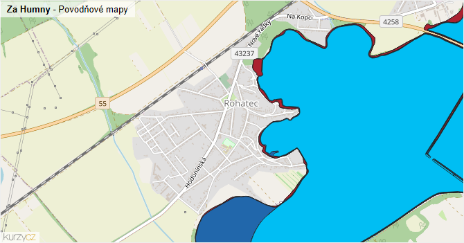 Za Humny - záplavové mapy stoleté vody