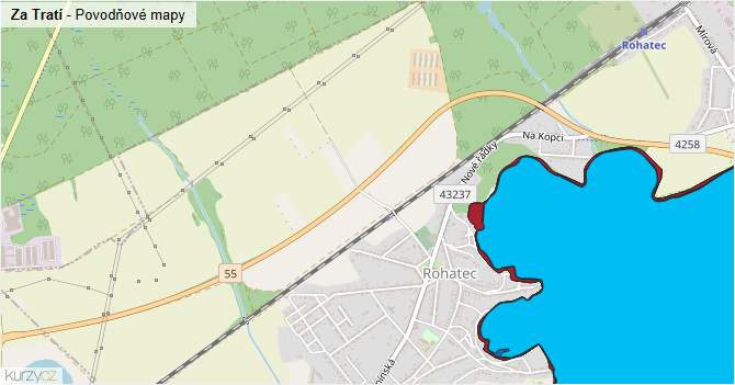 Za Tratí - záplavové mapy stoleté vody
