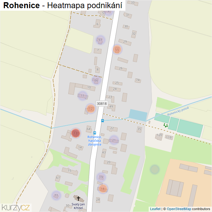 Mapa Rohenice - Firmy v části obce.