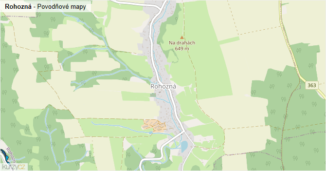 Rohozná - záplavové mapy stoleté vody