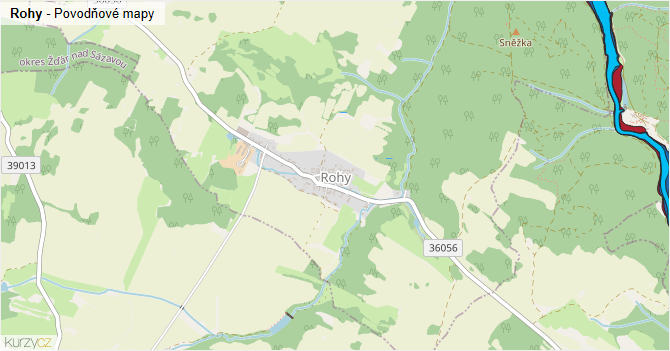 Rohy - záplavové mapy stoleté vody