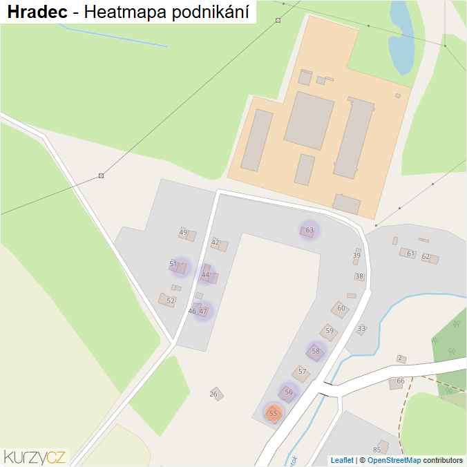Mapa Hradec - Firmy v části obce.