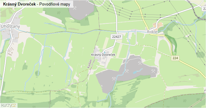 Krásný Dvoreček - záplavové mapy stoleté vody
