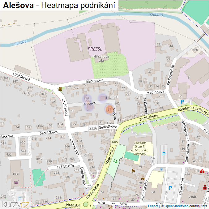 Mapa Alešova - Firmy v ulici.