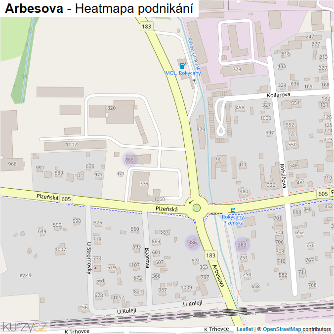 Mapa Arbesova - Firmy v ulici.