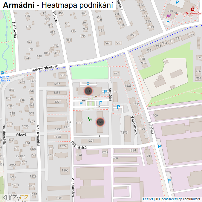 Mapa Armádní - Firmy v ulici.