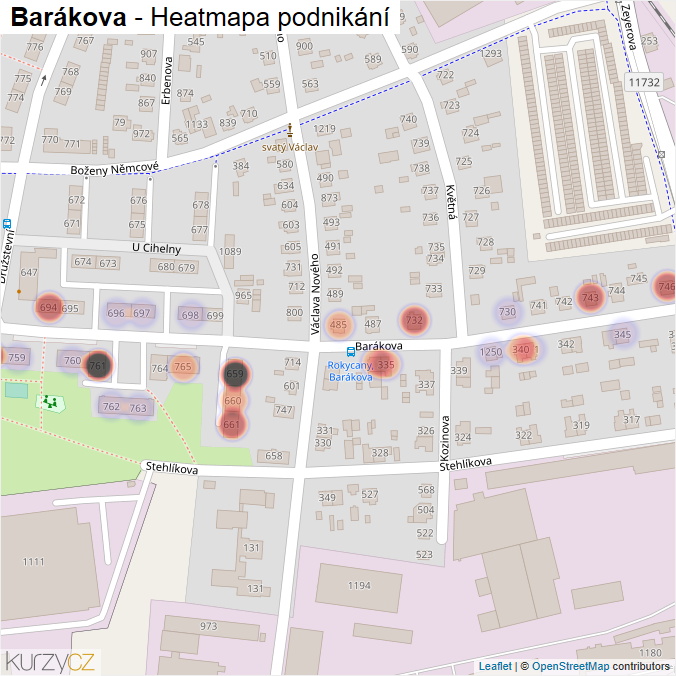 Mapa Barákova - Firmy v ulici.