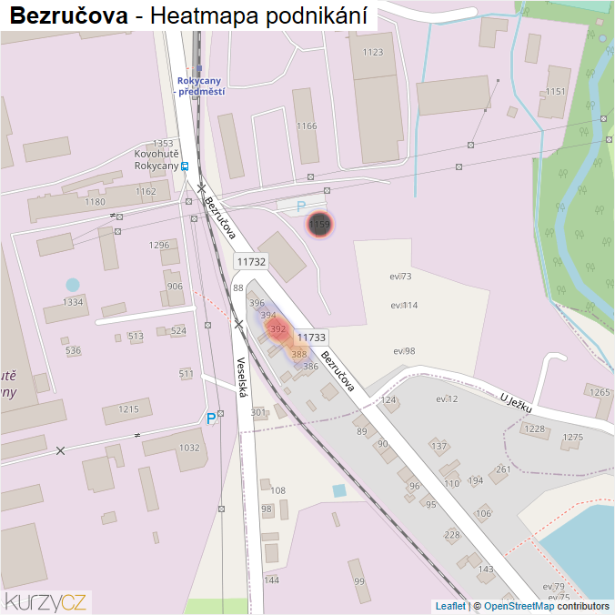Mapa Bezručova - Firmy v ulici.
