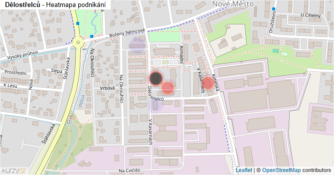 Dělostřelců - mapa podnikání