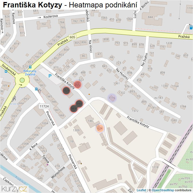 Mapa Františka Kotyzy - Firmy v ulici.