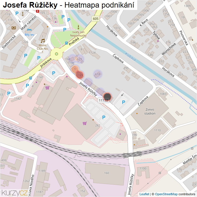 Mapa Josefa Růžičky - Firmy v ulici.