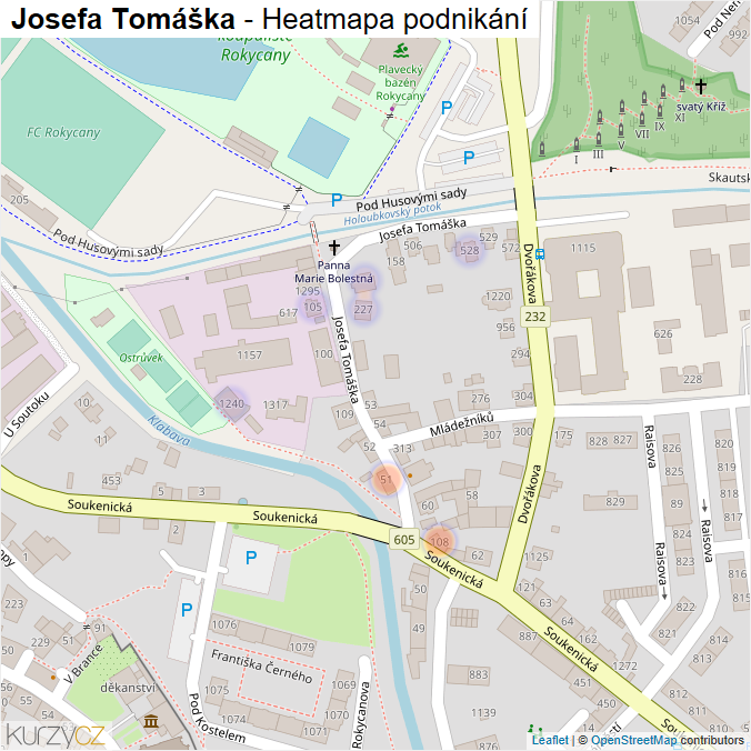 Mapa Josefa Tomáška - Firmy v ulici.