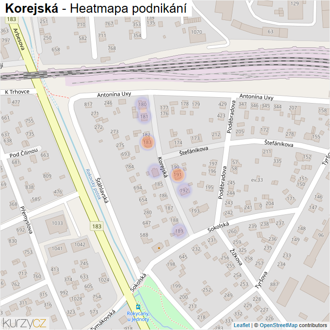 Mapa Korejská - Firmy v ulici.