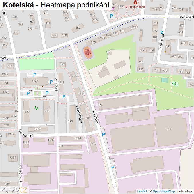 Mapa Kotelská - Firmy v ulici.