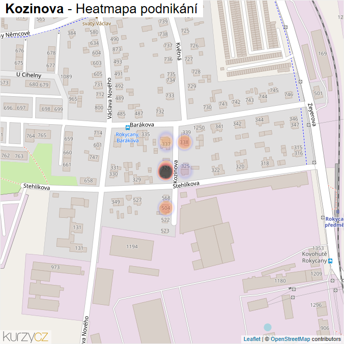 Mapa Kozinova - Firmy v ulici.