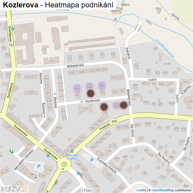 Mapa Kozlerova - Firmy v ulici.