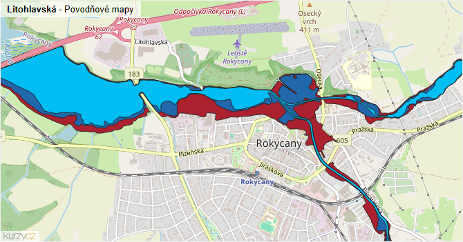 Litohlavská - záplavové mapy stoleté vody
