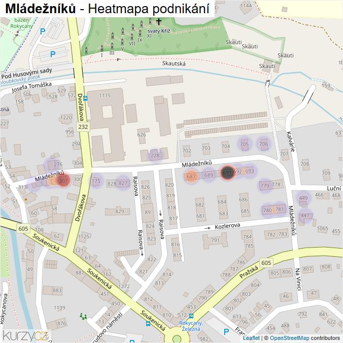 Mapa Mládežníků - Firmy v ulici.