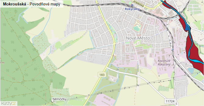 Mokroušská - záplavové mapy stoleté vody