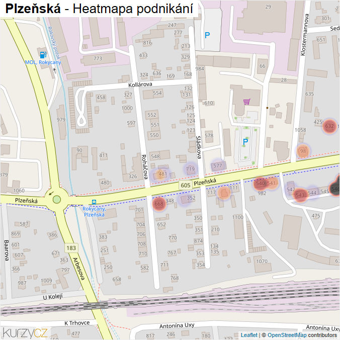 Mapa Plzeňská - Firmy v ulici.