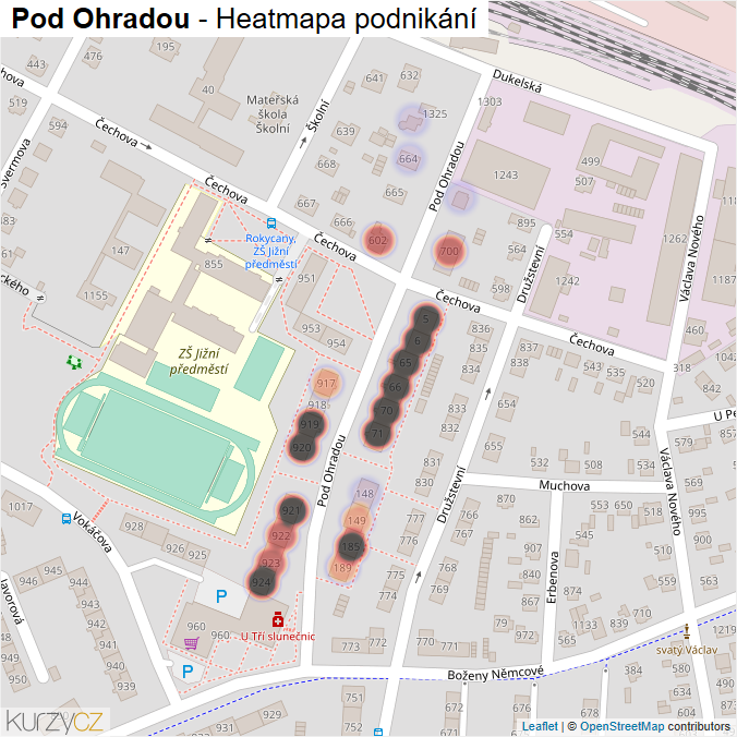 Mapa Pod Ohradou - Firmy v ulici.