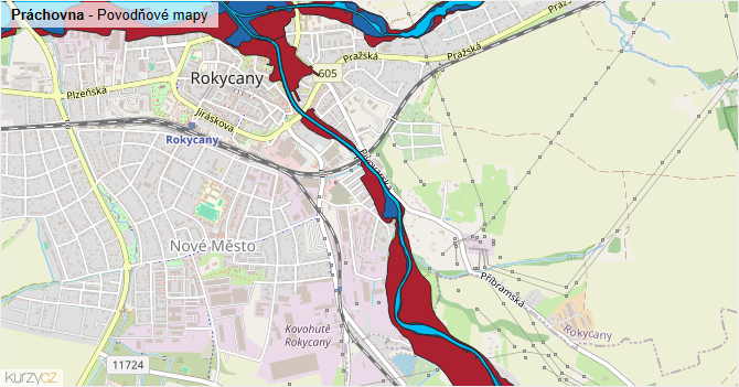 Práchovna - záplavové mapy stoleté vody