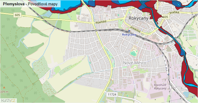 Přemyslova - záplavové mapy stoleté vody
