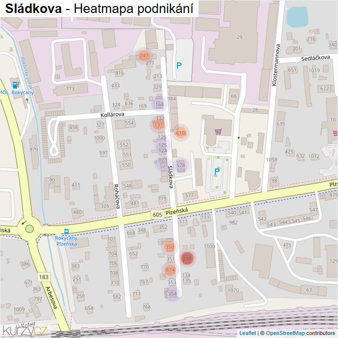 Mapa Sládkova - Firmy v ulici.