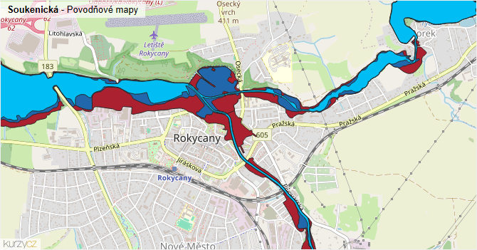 Soukenická - záplavové mapy stoleté vody