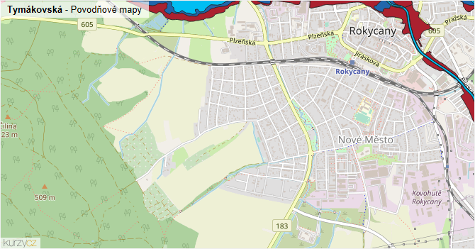 Tymákovská - záplavové mapy stoleté vody