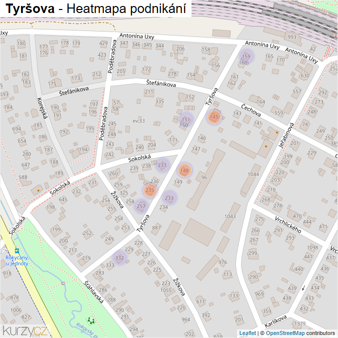 Mapa Tyršova - Firmy v ulici.