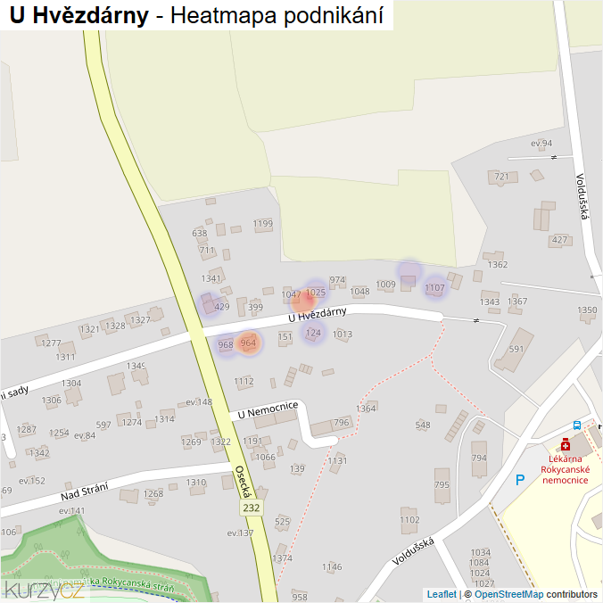 Mapa U Hvězdárny - Firmy v ulici.