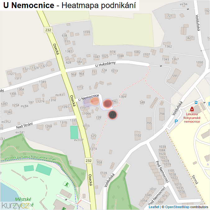Mapa U Nemocnice - Firmy v ulici.