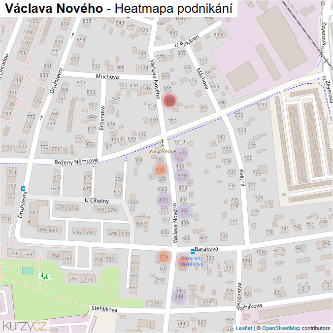 Mapa Václava Nového - Firmy v ulici.