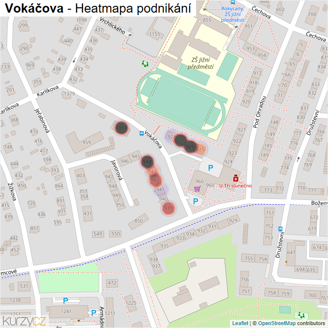 Mapa Vokáčova - Firmy v ulici.