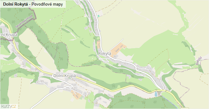 Dolní Rokytá - záplavové mapy stoleté vody