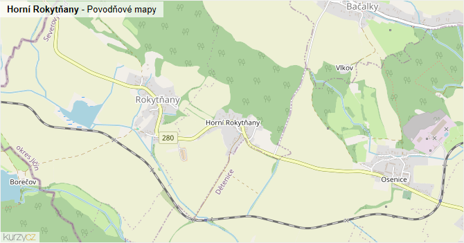 Horní Rokytňany - záplavové mapy stoleté vody