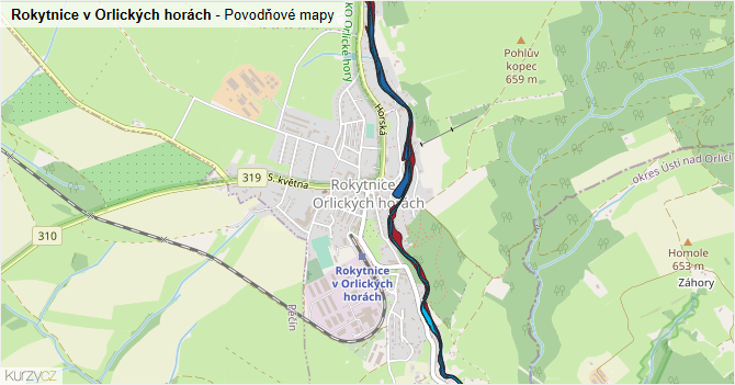 Rokytnice v Orlických horách - záplavové mapy stoleté vody